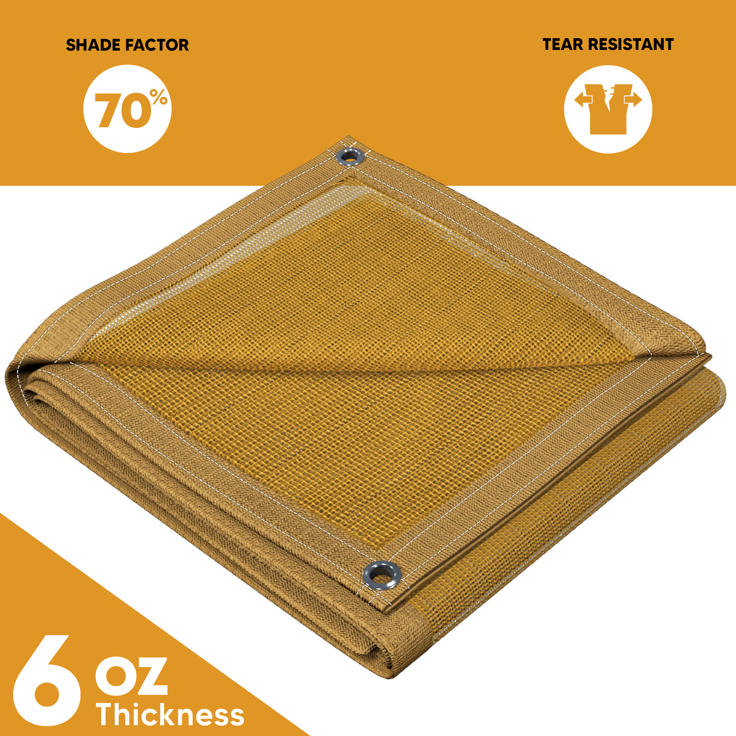 Heavy Duty Tan Poly Mesh Tarp – 70% Shade, UV Resistant, Durable & Reinforced