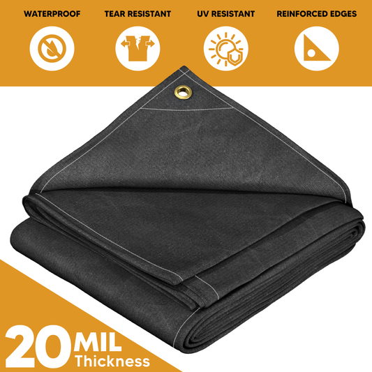 Black Heavy-Duty Waterproof Poly Tarp – UV Resistant, Tearproof, Breathable & Reinforced for Durability