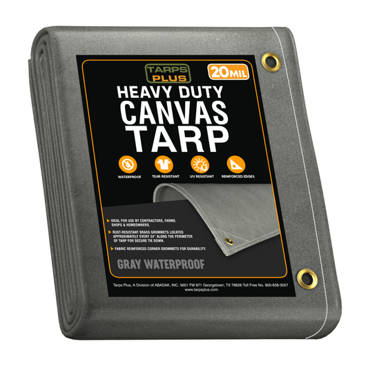 Gray Heavy-Duty Waterproof Poly Canvas Tarp – UV Resistant, Ripstop, Breathable & Reinforced Grommets