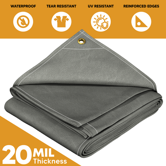 Gray Heavy-Duty Waterproof Poly Canvas Tarp – UV Resistant, Ripstop, Breathable & Reinforced Grommets