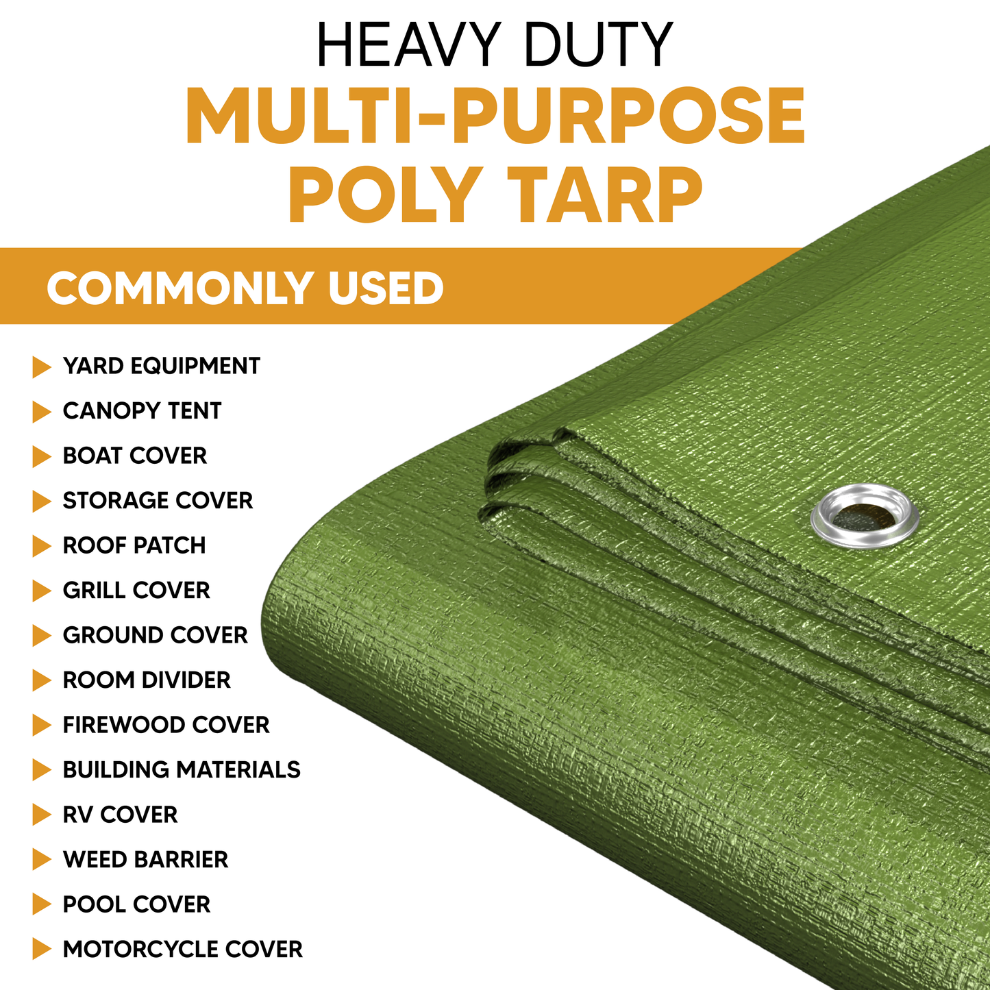 Heavy Duty Green Poly Tarp – Tough, Waterproof, UV Resistant, Ideal for Versatile Outdoor Protection