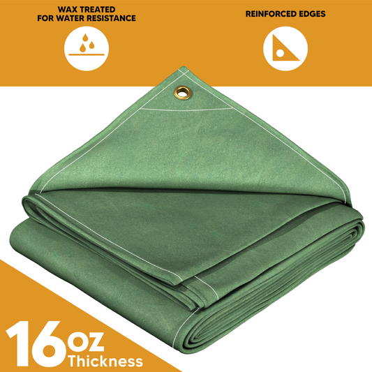 Heavy-Duty Green Wax-Treated Cotton Canvas Tarp – Water-Resistant, Durable & Reinforced for Rugged Outdoor Use