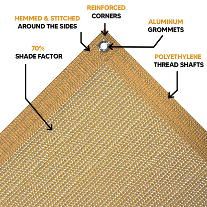 Heavy Duty Tan Poly Mesh Tarp – 70% Shade, UV Resistant, Durable & Reinforced