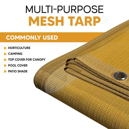 Heavy Duty Tan Poly Mesh Tarp – 70% Shade, UV Resistant, Durable & Reinforced