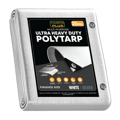 Ultra Heavy Duty White/Silver Poly Tarp – Maximum Strength, Waterproof, UV Resistant, Heavy-Duty Protection for Extreme Conditions